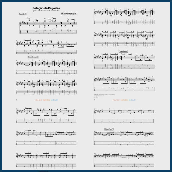 Pagodes de viola caipira, partitura e tablaturas